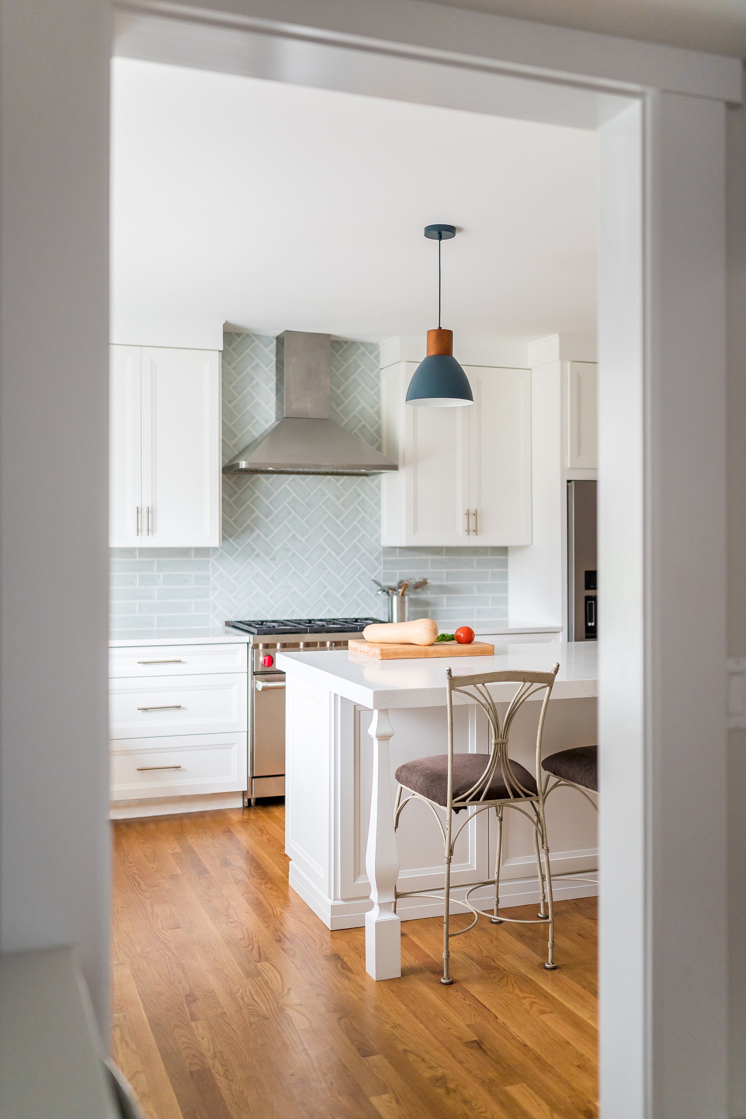Modern kitchen remodel in Union County NJ - island with pendant lighting